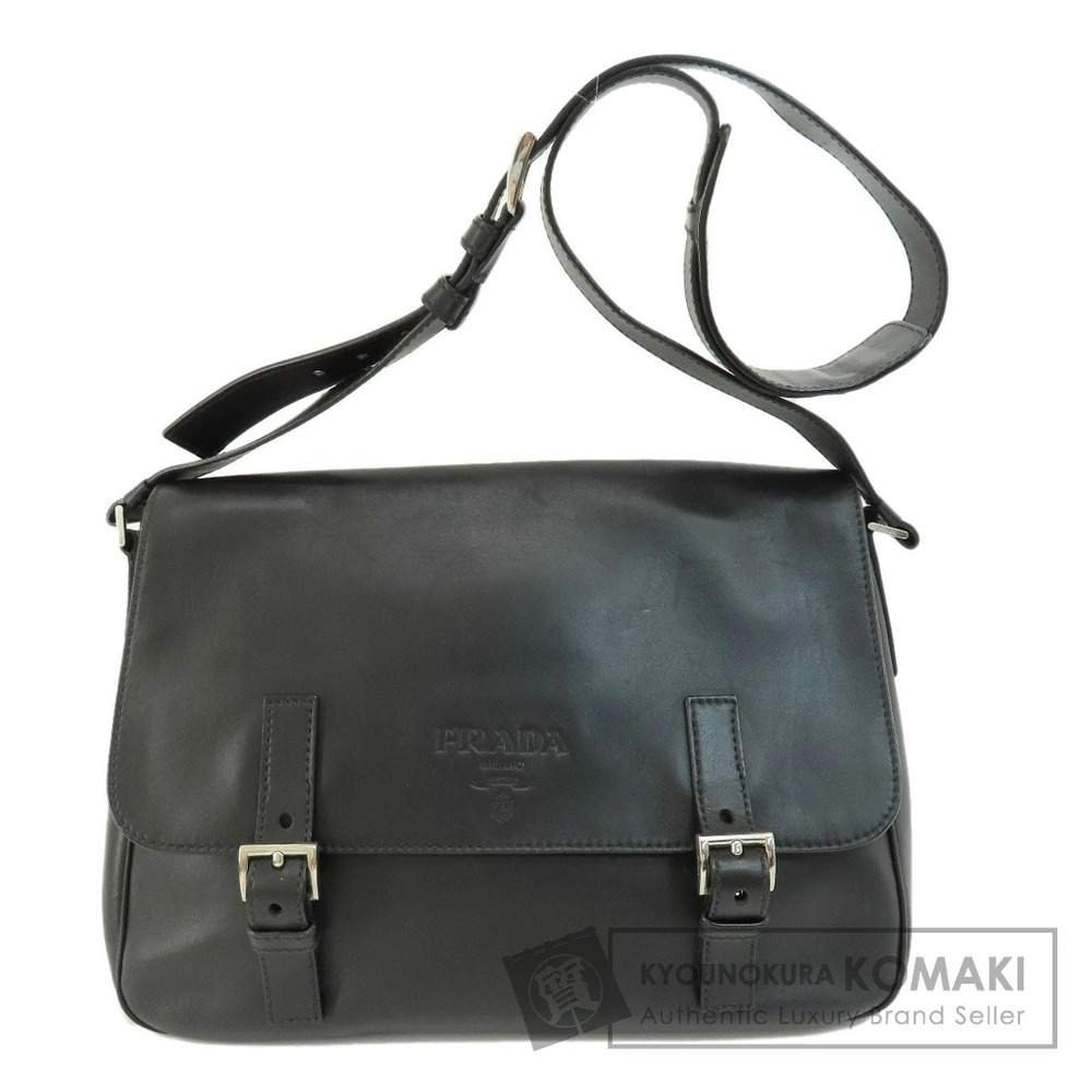 Prada Logo Shoulder Bag Leather Black